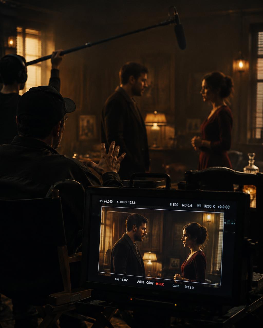 Director ensayando una escena con los actores
